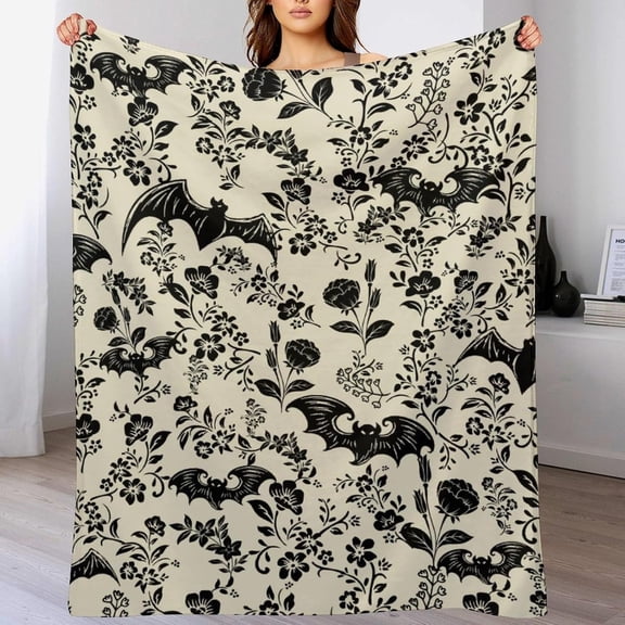 Bat Flower Fleece Throw Blanket for Couch Adults Teens 40" X 50" | Soft Warm Cozy Lightweight for Sofa Bed Camping Travel Home Decor