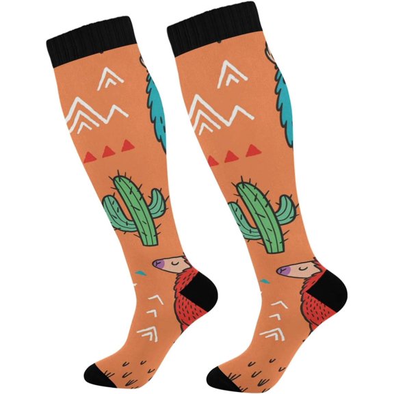 GZHJMY Llama Compression Socks, Women Men Long Stocking (20-30mmHg), Travel Knee High Stockings for Athletic Sports,Running,Cycling,Nursing