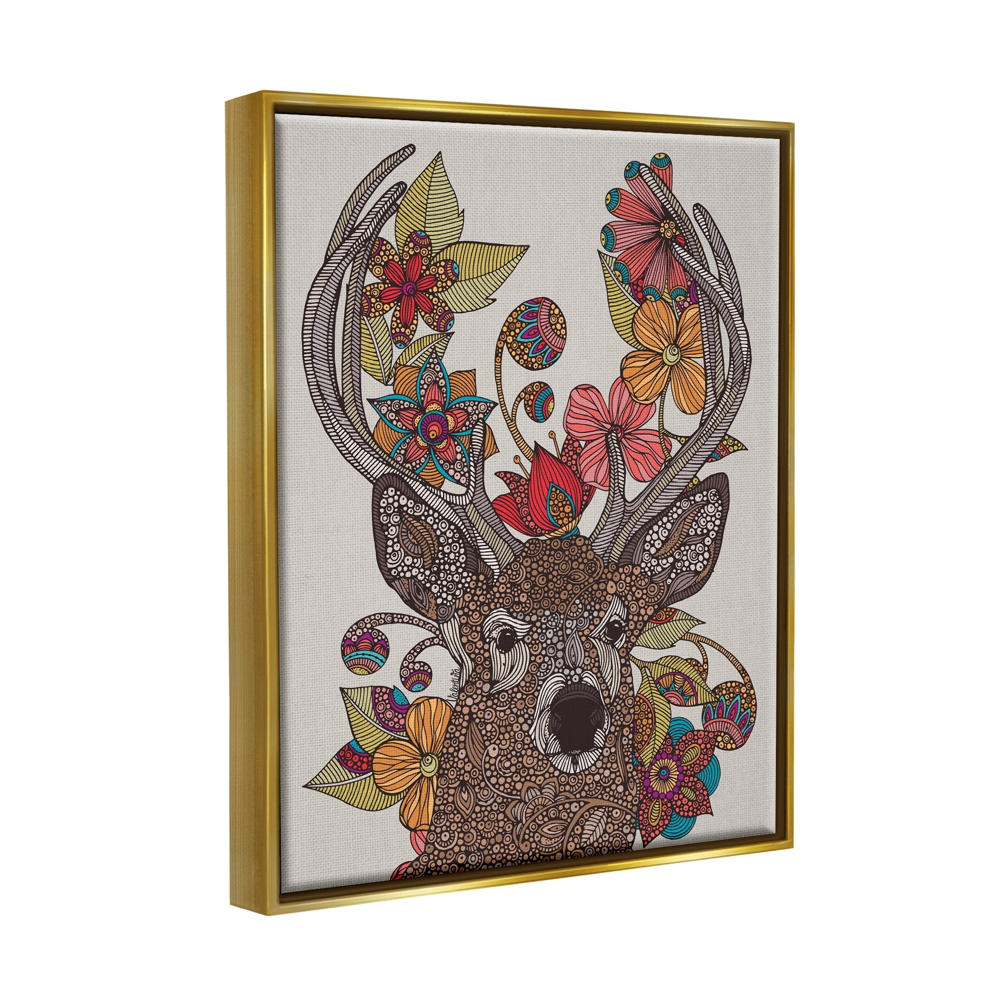 Stupell Industries Buck Deer Portrait Interwoven Flower Mandala Fractals Graphic Art Metallic Gold Floating Framed Canvas Print Wall Art, Design by Valentina Harper