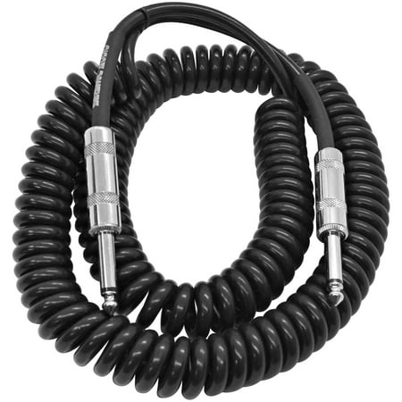 Seismic Audio 20 Foot Coiled Guitar or Instrument Cable - 1/4 Inch TS Straight Connectors -