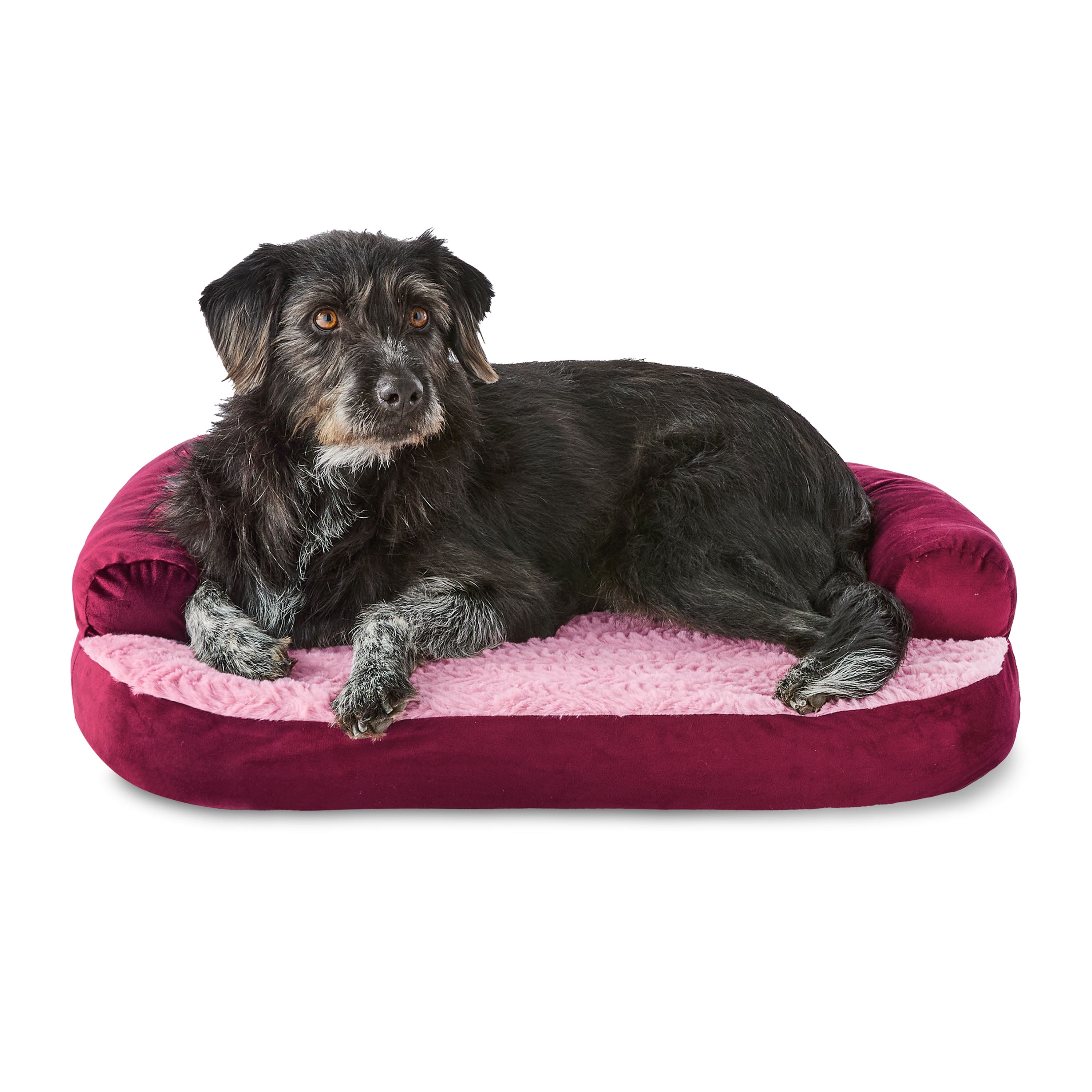 Vibrant Life Small Round Corner Sofa Style Dog Bed, Red, 23" x 28"