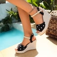 thumbnail image 6 of Xdegoge Flatform Wedges for Women Open Toe Polka Dot Ankle Strap Sandals Canvas Buckle Espadrille Wedge Slip On High Flatformparty Shoes, 6 of 9