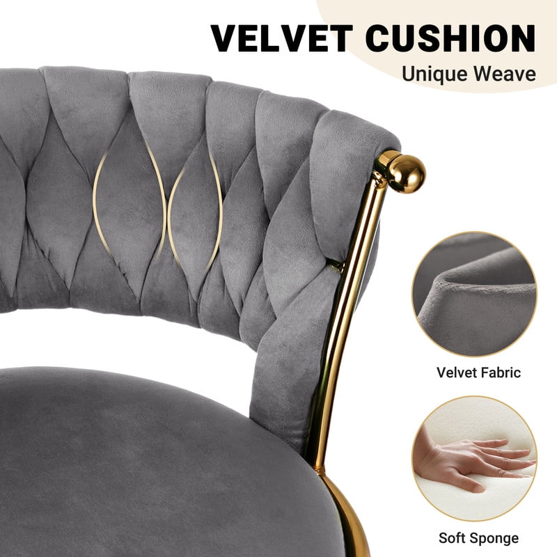 Daluvenix Velvet Bar Stools Set of 2, Counter Height Barstools with Low Back, Gold 360° Swivel Bar Stool ,Counter Height Bar Chairs for Kitchen Island, Pub,Dark Grey
