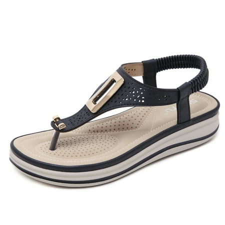 

2021 Spring New Women s Sandals Metal Buckle Leather Fashion Wedge Sandals