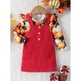 thumbnail image 4 of xiaxaixu Girls Halloween 2 Piece Outfits Long Sleeve Pumpkin Print Tops Solid Color Button Overall Dress Sets, 4 of 10
