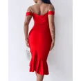 thumbnail image 4 of CHICME Womens Dresses Pearls Strap Off Shoulder Ruffle Hem Bodycon Midi Party Dress Red-S, 4 of 8