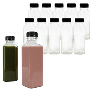 Clear Plastic Juice Bottles Bulk Pack - 16 oz, Black Cap S-21727B