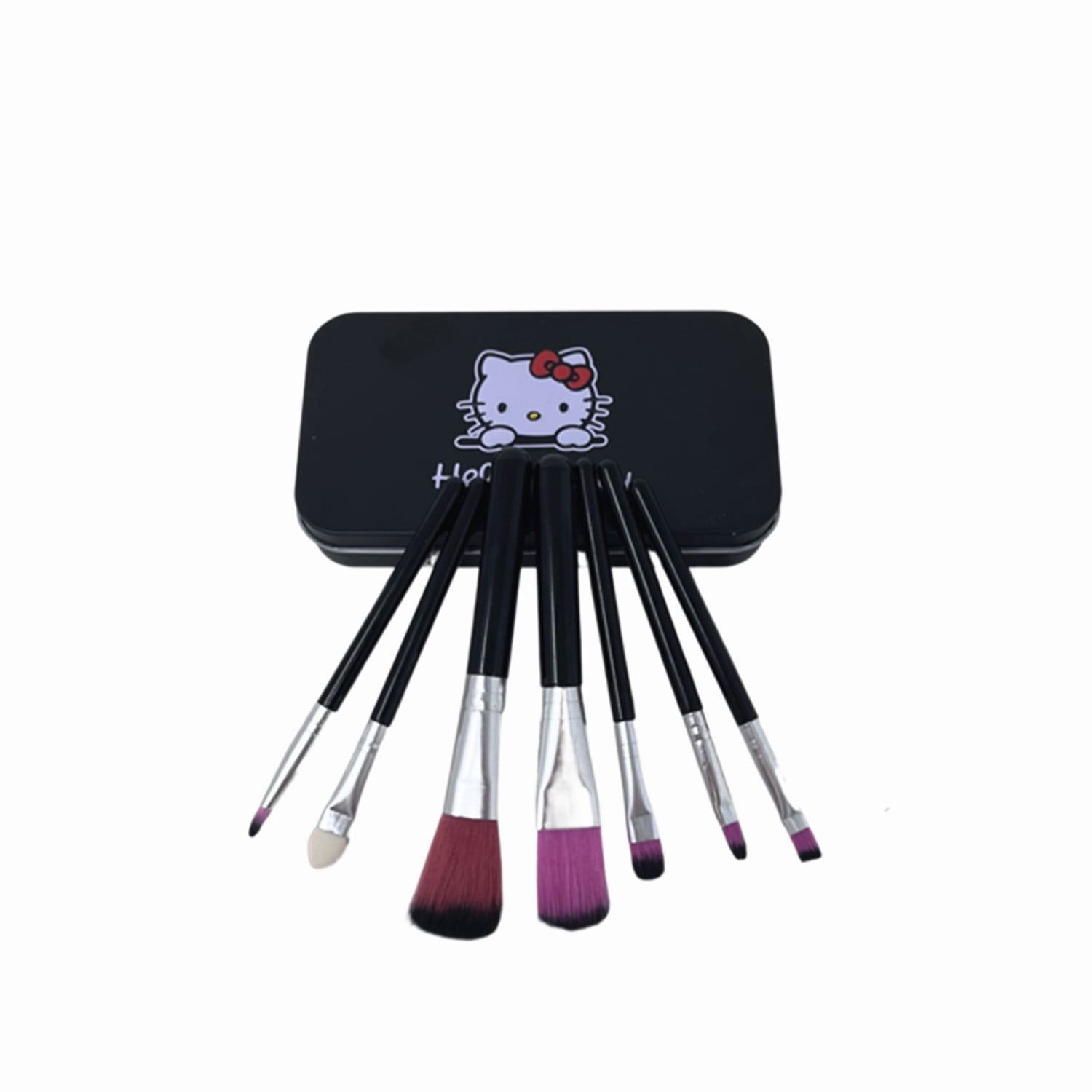 7 Pcs of Hello Kitty Makeup Brushes Set with Black Metal Box, Great