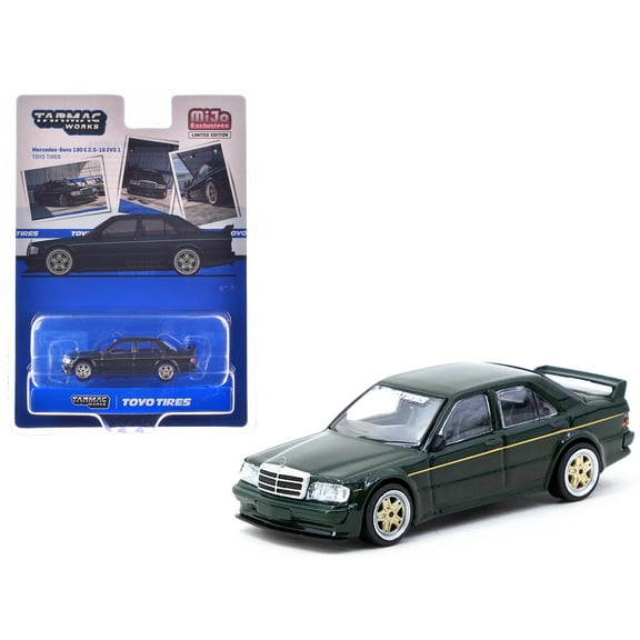 Mercedes-Benz 190 E 2.5-16 EVO 1 "Toyo Tires" Dark Green "Global64" Series 1/64 Diecast Model Car by Tarmac Works