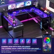 Jojoka LED Lights Monitor Stand & Storage Bag U-Shaped Gaming Desk, Black