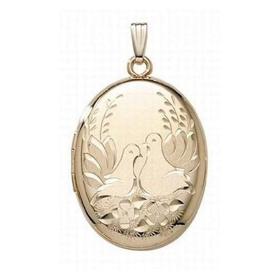 14K Gold Filled Lovebird Oval Locket - 1 Inch X 1-1/4 Inch