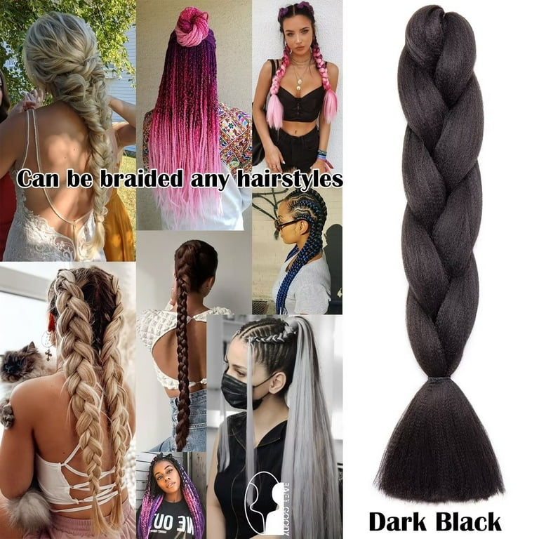 Benehair Jumbo Braid Hair Extensions Real Afro Box Braid Crochet Twist  Braiding Ponytail 24 Dark Black 