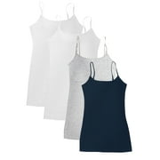 Essential Basic Women Value Pack Long Camisole Cami - White, White, H Gray, Navy, Small