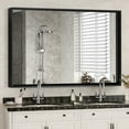 thumbnail image 2 of 48x30in Glossy Black Bathroom Mirrors for Wall Mounted Hanging Plates Mirror Farmhouse Mirror Modern Metal Framed Rectangular Mirror, Decorative Square Corner Mirror, 2 of 19