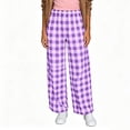 thumbnail image 3 of Lmueinov Women's Plaid Checkered Elastic Waist Wide Leg Pants, Soft Stretchy Casual Loose Long Trousers for Daily Commute Wear S-2XL, 3 of 5