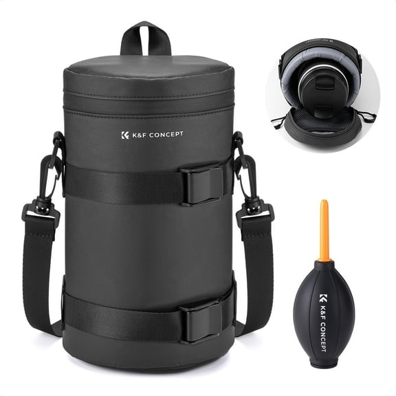 Camera Lens Pouch Case, Waterproof Zipper Lens Protective Bag, Shockproof All-round Camera Lens Carry Bag for DSLR SLR Lens Size Below 3.3" x5.7" (D x H)