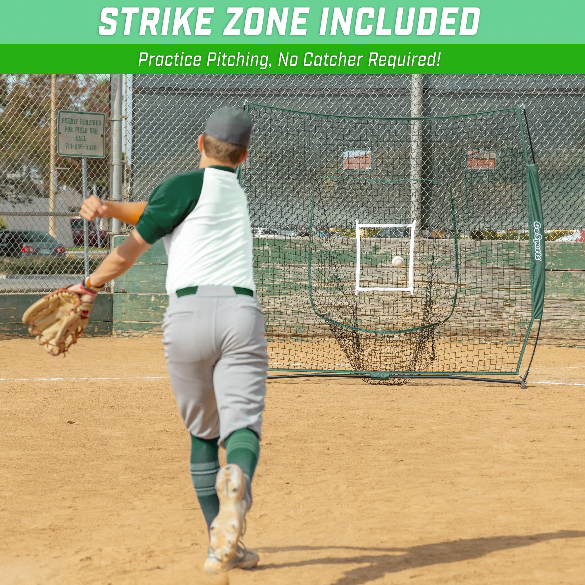 GoSports Team Tone 7 ft x 7 ft Baseball & Softball Practice Hitting & Pitching Net in Team Colors - Green