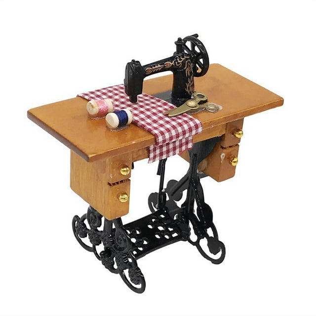 Mini Sewing Machine with Thread For Wooden 1/12 Dollhouse Miniature Furniture