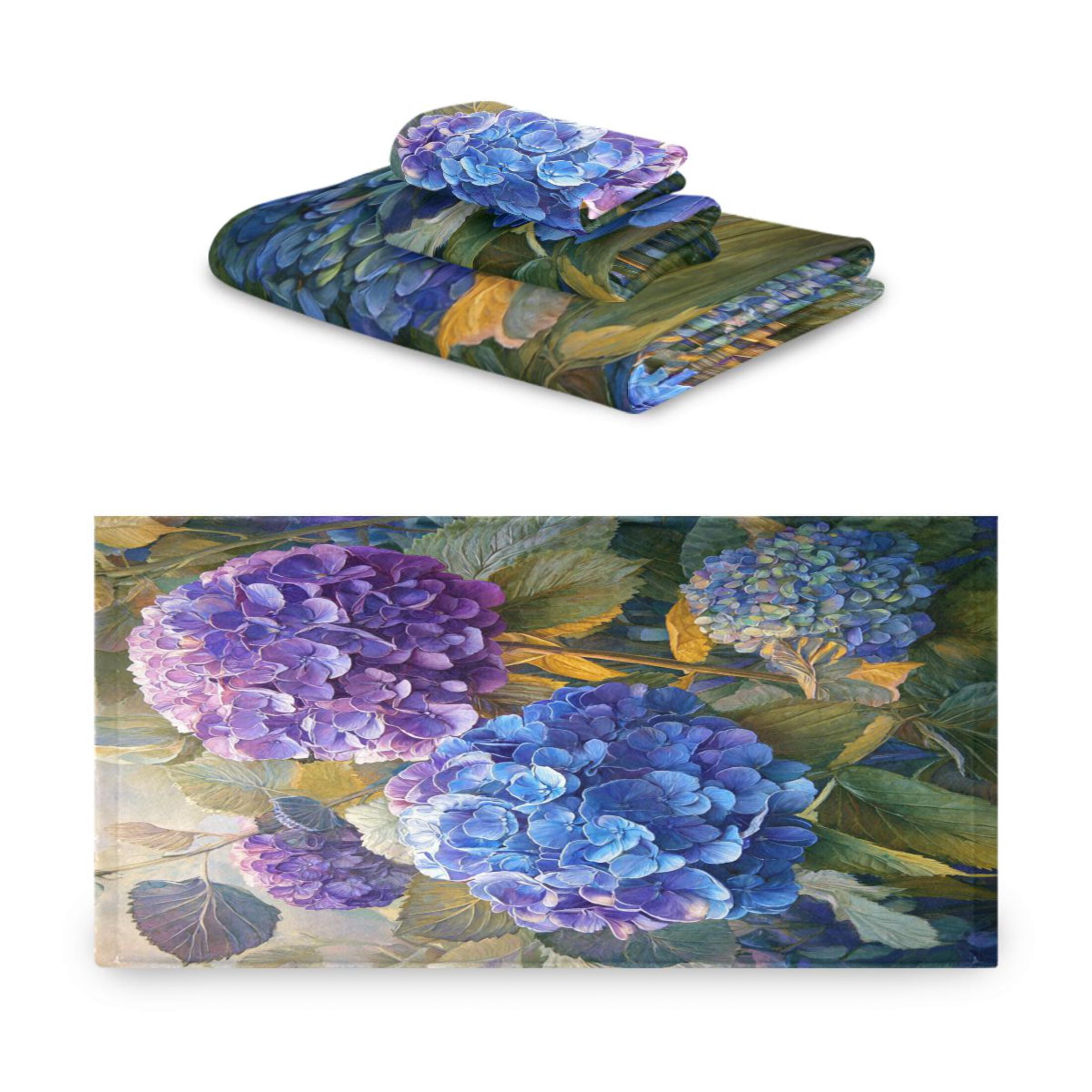 3 Sizes of Towel Sets Including Bath Towel Hand Towel and Washcloth for Daily Use Beautiful Painting Of Hydrangeas