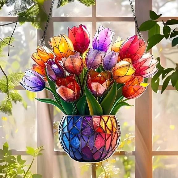 Tulip Flower Acrylic Acrylic Window Window Hanging, Flower Suncatcher Decor for Garden and Home