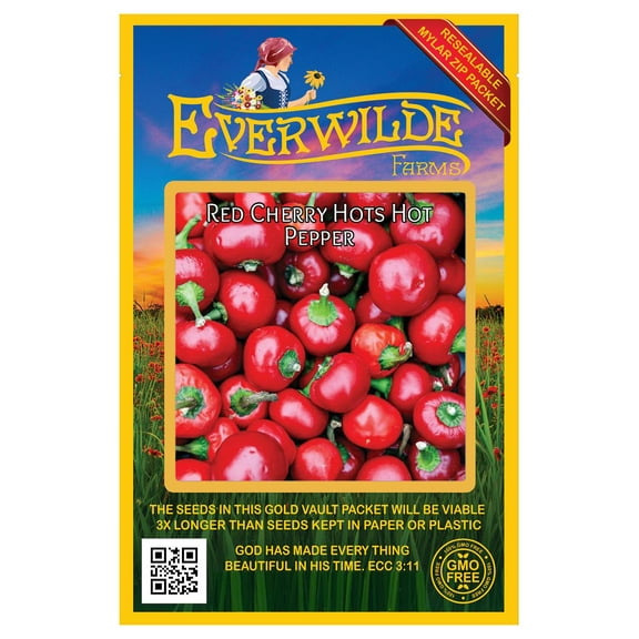 Everwilde Farms - 50 Red Cherry Hots Hot Pepper Seeds - Gold Vault Seed Packet