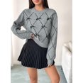 thumbnail image 5 of Women'S Cute Sweater Long Sleeve Crew Neck Pullover Vintage Y2K Knit Top Light Gray M, 5 of 9