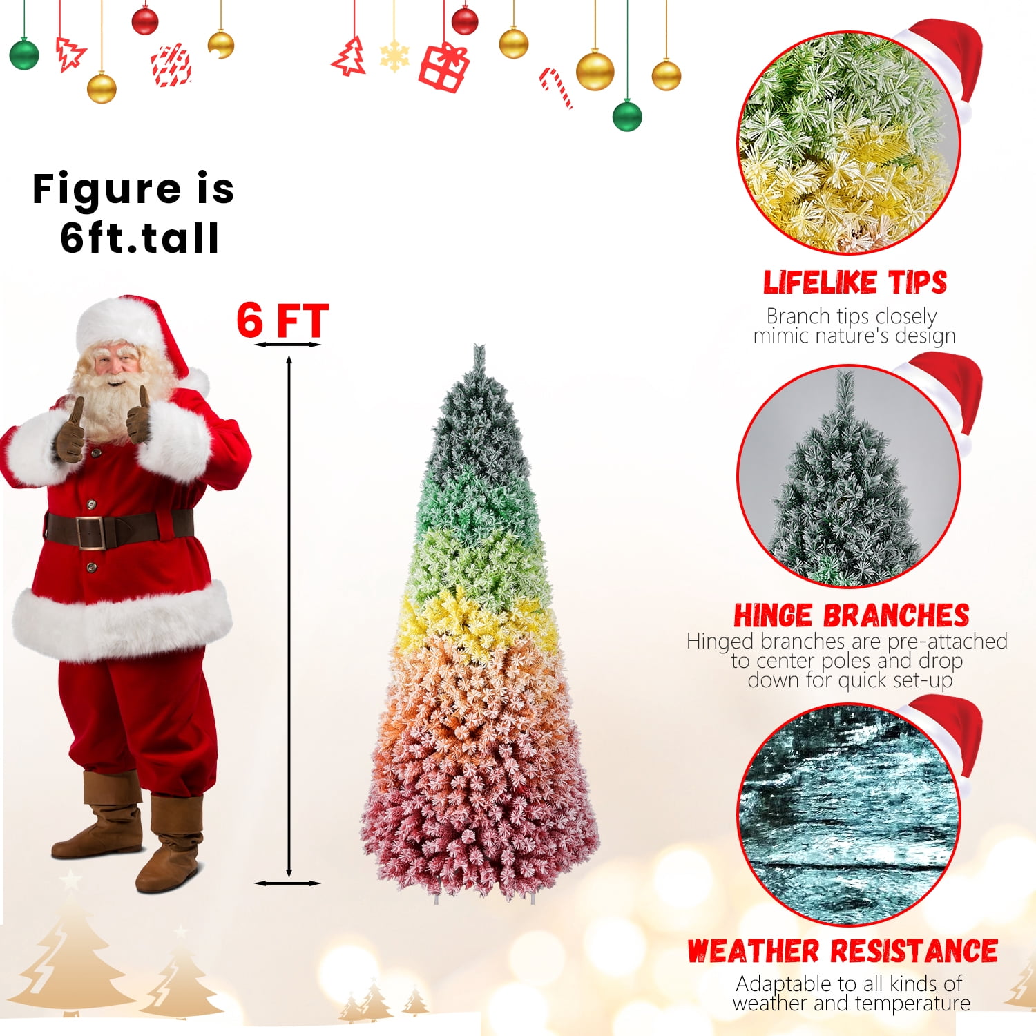 6ft Rainbow Gradient Flocked Christmas Tree 1326 Tips Metal Stand Unique Holiday Decor