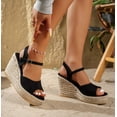 thumbnail image 4 of Rokment Platform Wedge Dress Sandals for Women Beach Elegant Casual Suede Peep Toe Espadrilles Chunky High Heels Ankle Strap Dress Summer Shoes Ladies Black Size 7.5, 4 of 6