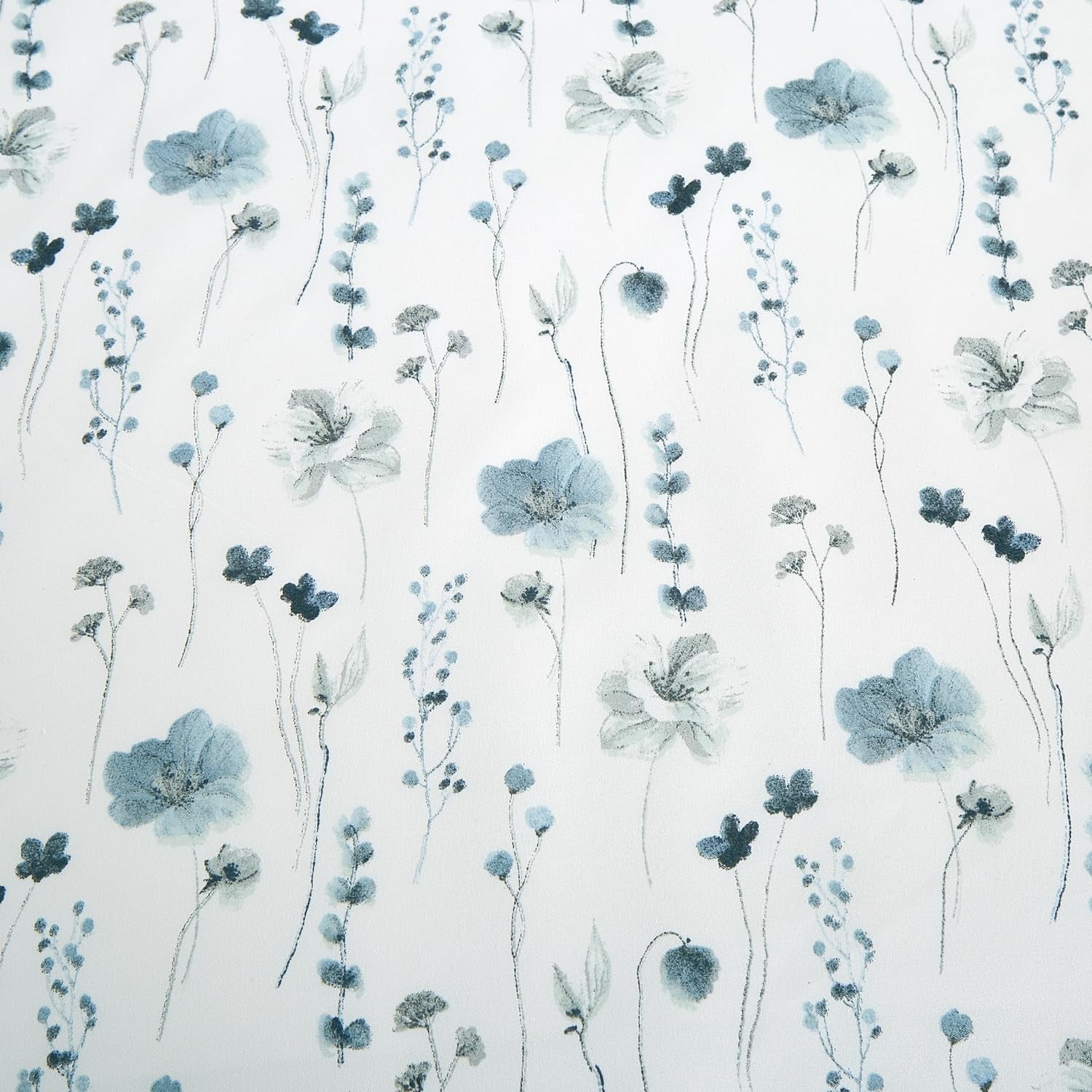 Chezmoi Collection 4-Piece Floral Window Curtain Set with Sheer Backing, Blue White Poppy Floral Printed Microfiber, 120 inch x 84 inch
