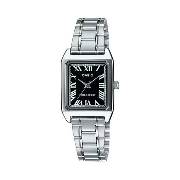 Casio Women’s Silver Watch with Black Roman Dial - LTP-V007D-1BUDF