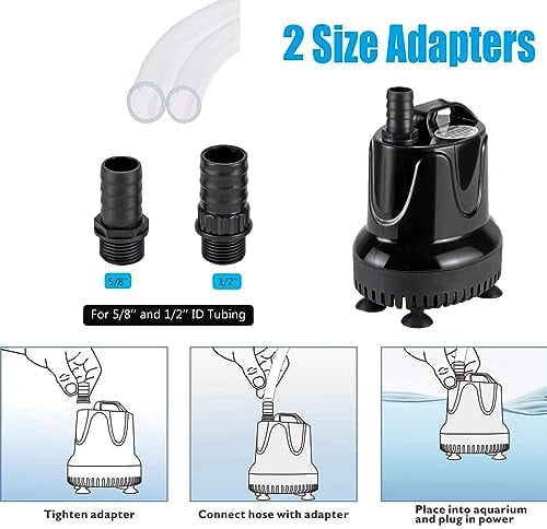 215 GPH Quick Water Change Aquarium Pump Submersible Fountain Water Pump Fish Tank Pond Drain Transfer Pump with 2 Adaptors