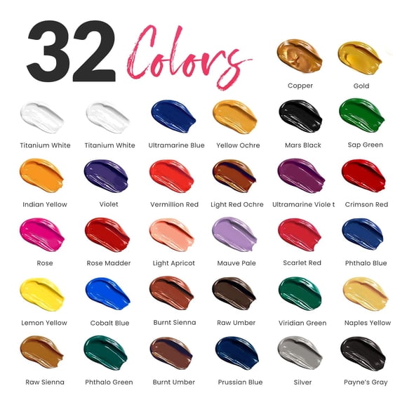 Chalkola Acrylic Paint Set for Adults & Kids - 56 Pcs Canvas Painting Kit with 32 Paints (22ml), 10 Brushes, 10 Canvases, Tabletop Easel, Palette, Knife - Professional Craft & Art Painting Supplies