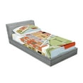 thumbnail image 2 of Ambesonne Cartoon Fitted Sheet & Pillow Sham Set, Quaint Village Street, Twin, Green Teal, 2 of 2