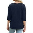 thumbnail image 6 of Otntypg Fall Womens Sweaters Trendy Basic V Neck 3/4 Sleeve Shirts Lightweight Dressy Casual Ribbed Knitted Pullover Blouses Loose Oversized Cozy Tunic Tops Blue L, 6 of 9