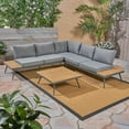 thumbnail image 2 of Dino Outdoor Wood and Aluminum 5 Seater Sectional Sofa Set, Gray and Natural, 2 of 16