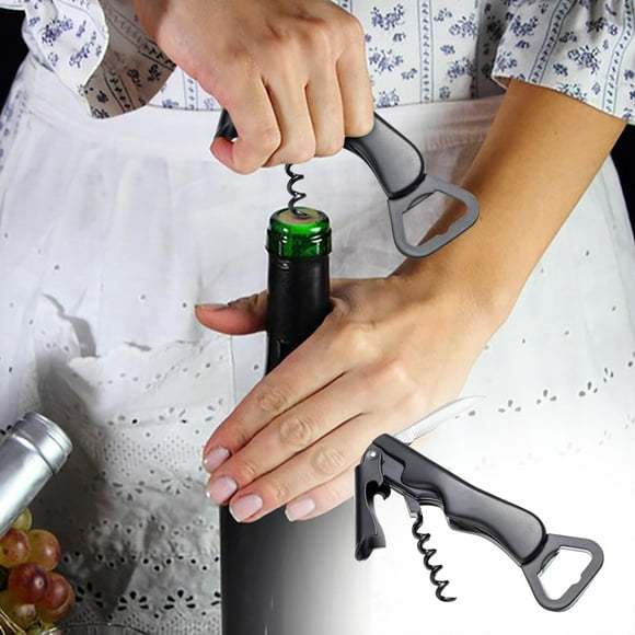 Abridor de vino y cerveza multifuncional 3 en 1, sacacorchos portátil con cortador de papel de aluminio para botellas, abrebotellas