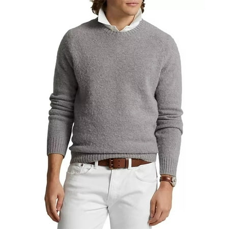 Polo Ralph Lauren Men's Elbow Patch Wool Crewneck Sweater, Gray XXL