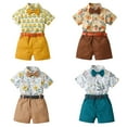 thumbnail image 4 of KYAIGUO Baby Newborn Boys Short Sleeve Gentleman Suit Summer Floral Shirt Tops Shorts with Tie Belt Outfit Toddler Bow Tie Dress Shirt Shorts Pants Outfit Set for 9M-6T, 4 of 11