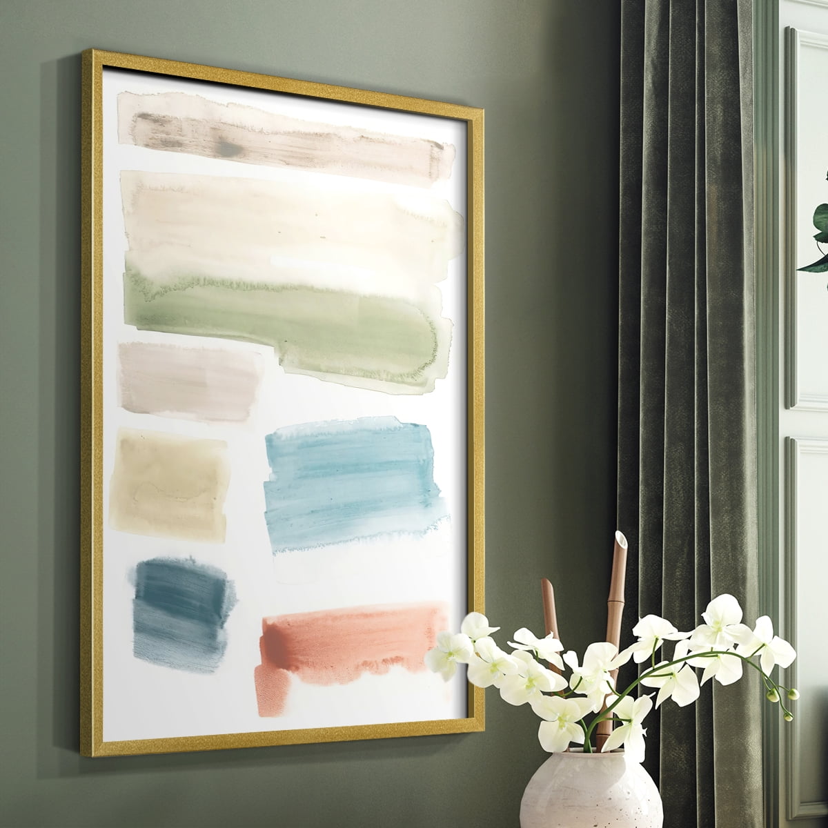 Watercolor Swatches I Framed Print in Gold Solid Wood 22 x 28 Framed Print