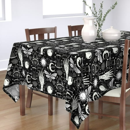 

Cotton Sateen Tablecloth 70 Square - Black White Gothic Magic Eye Witch Moon Print Custom Table Linens by Spoonflower