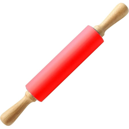 

15-inch Silicone Rolling Pin for Baking Non-stick Surface and Comfortable Wood Handles