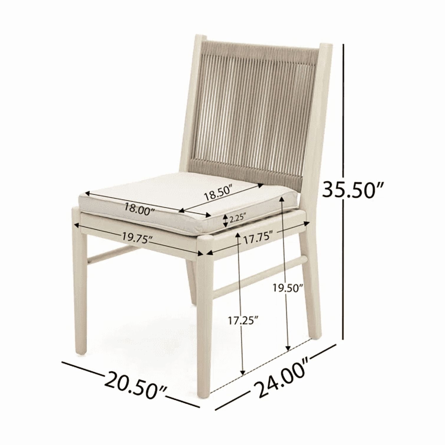 Outdoor Dining Chair Set of 2, Acacia Wood Frame with Round Rope Decoration for Patio Garden, Yellow