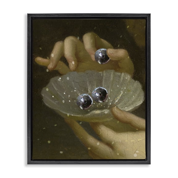 Stupell Industries Classic Disco Clam Pearls People Painting Black Floater Framed Canvas Art Print Wall Art, 17 x 21