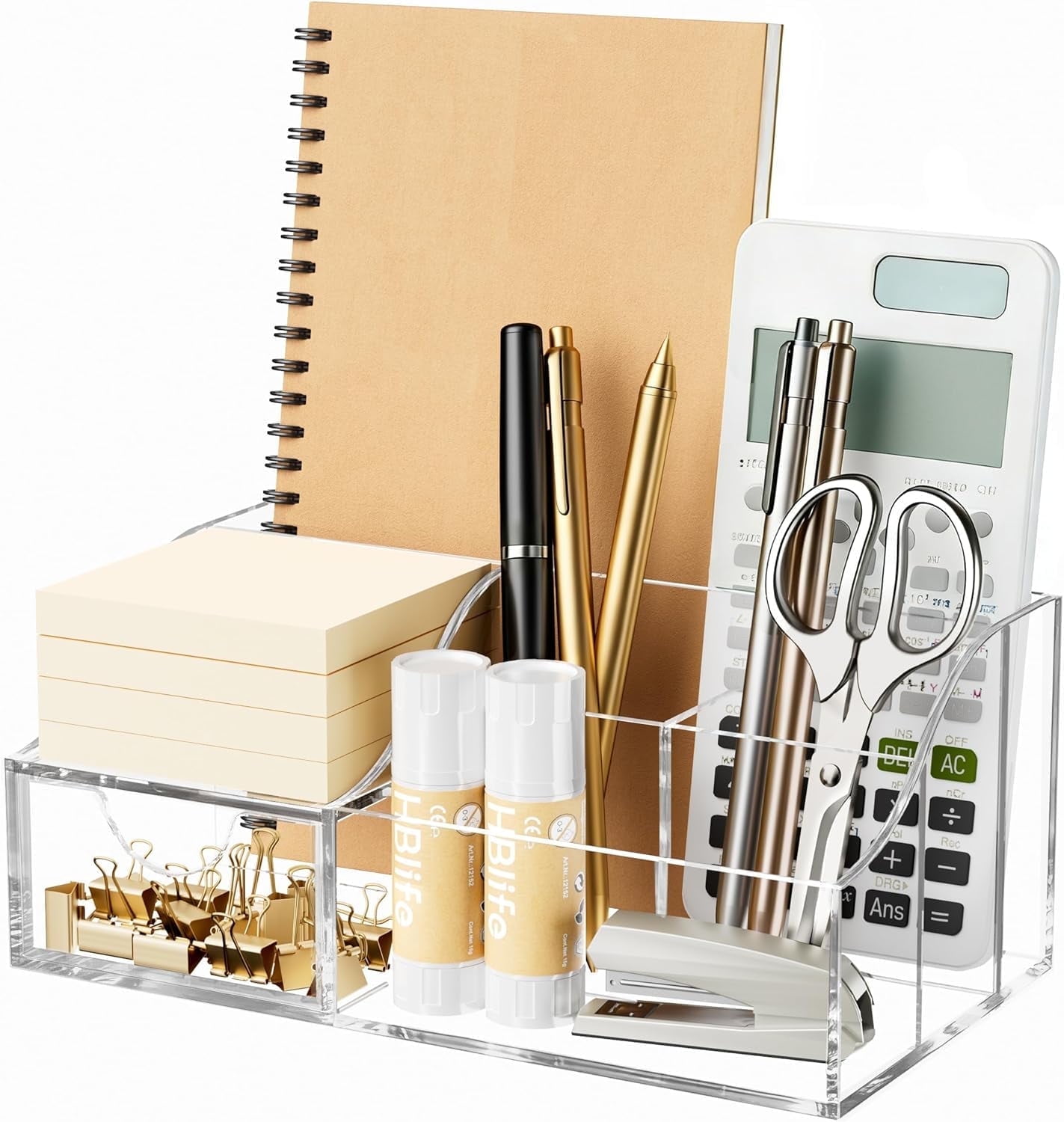 HBlife Acrylic Pen Holder and Desk Organizer, Office Caddy Storage, 6 Compartments