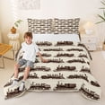 thumbnail image 2 of Castle Fairy Vintage Train Full Size Comforter Sets 3 Pieces for Collectors, Sepia Pattern Bedding Sets for Bedroom, Brown Beige,Grey Reversible, 2 of 6