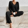 thumbnail image 4 of Lindreshi Pj Sets for Woman Women's Fashion Solid Knitted Round Neck Long Sleeve Casual Pants Set, 4 of 8