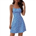 thumbnail image 1 of Robe Courte d'Été pour Femme à Petites Fleurs, Dos Nu, Dos à Nouer, Sans Manches, Bleu, TG, 1 of 10