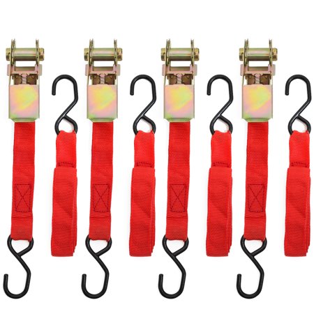 Stark 1" x 15' ft Ratchet Tie Down Straps 1500 Lbs Breaking Limit Hauling Tie-Dow Strap (4-Pack), Red