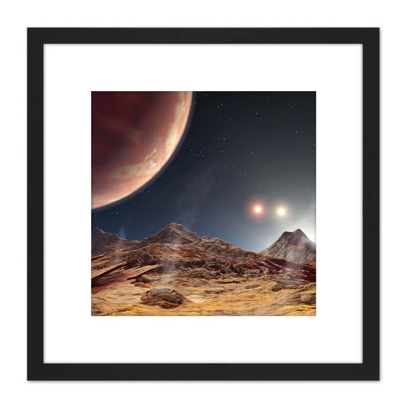 Space NASA Triple Star System HD188753 Sunset Concept 8X8 Inch Square Wooden Framed Wall Art Print Picture with Mount