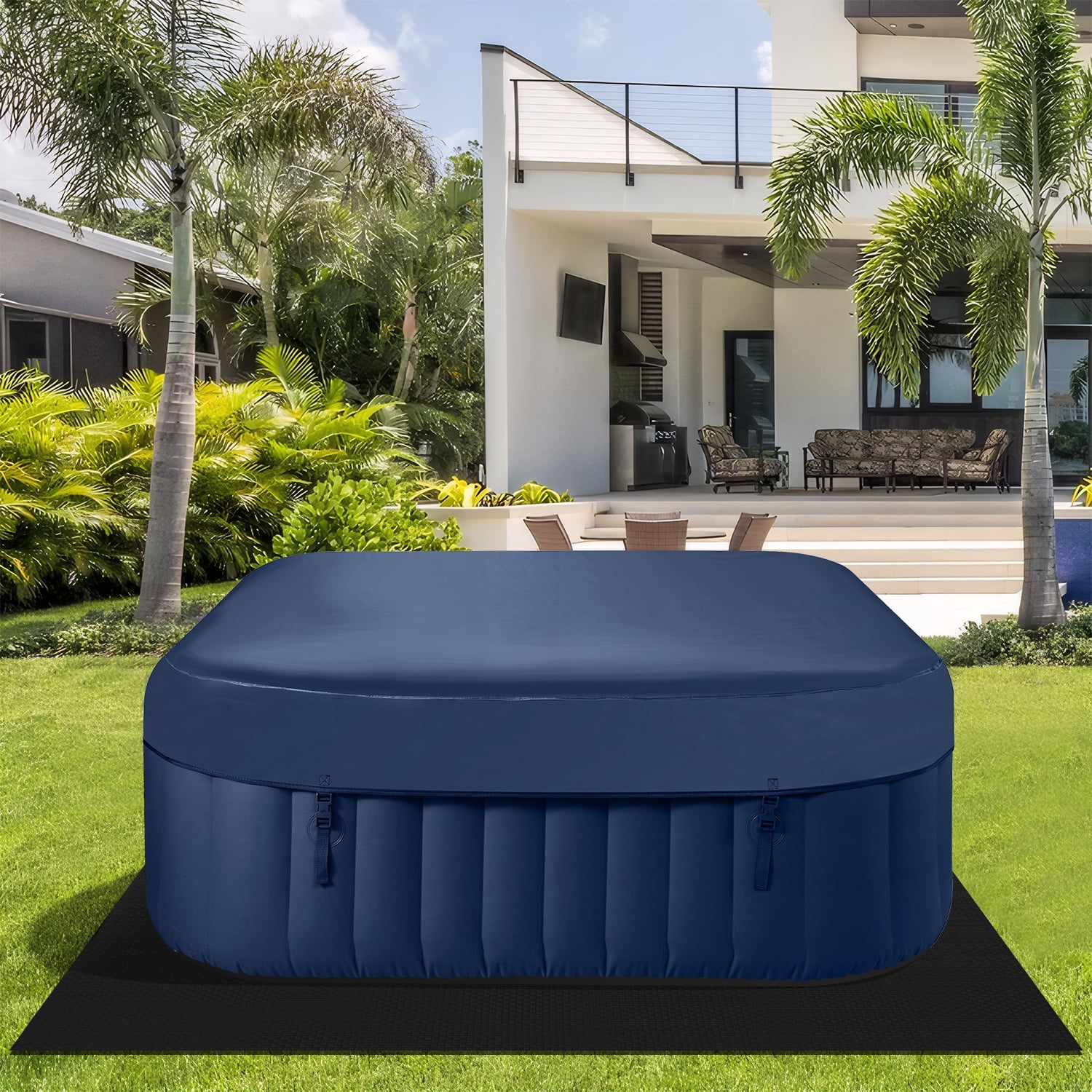Hot Tub for 4-6 Person, Seizeen Outdoor Patio Large Inflatable Hot Tub Home SPA, with 130pcs Massage Jets, 910L, 4 Filters, 2 Cup Holders, Lockable Cover, Storage Bag, Max 104℉, 73in, Navy